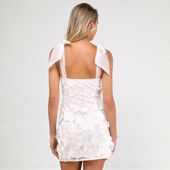 Lulus Emphatically Adorable White Floral Tie-Strap Mini Dress Size Medium - Picture 2 of 8